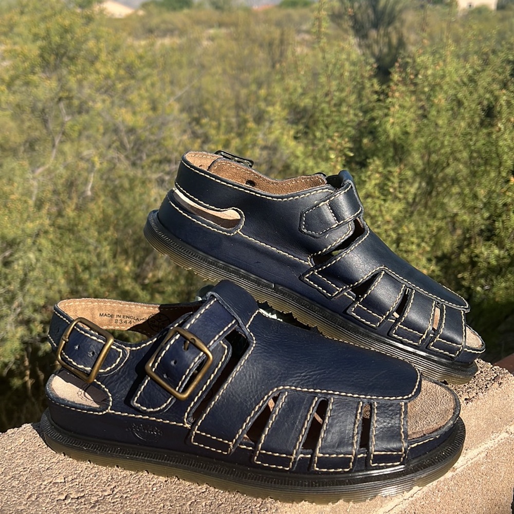 🏴 Blue Vintage Dr. Martens MIE Double Buckle Cut-Out Sandals UK 8 - Picture 8 of 16